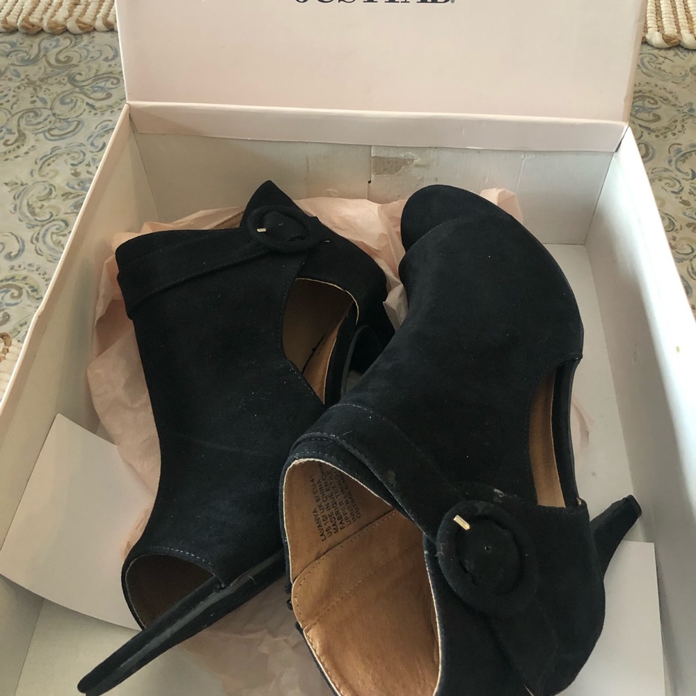 Black Suede Bootie Heels from Just Fab 3 inch heel suede